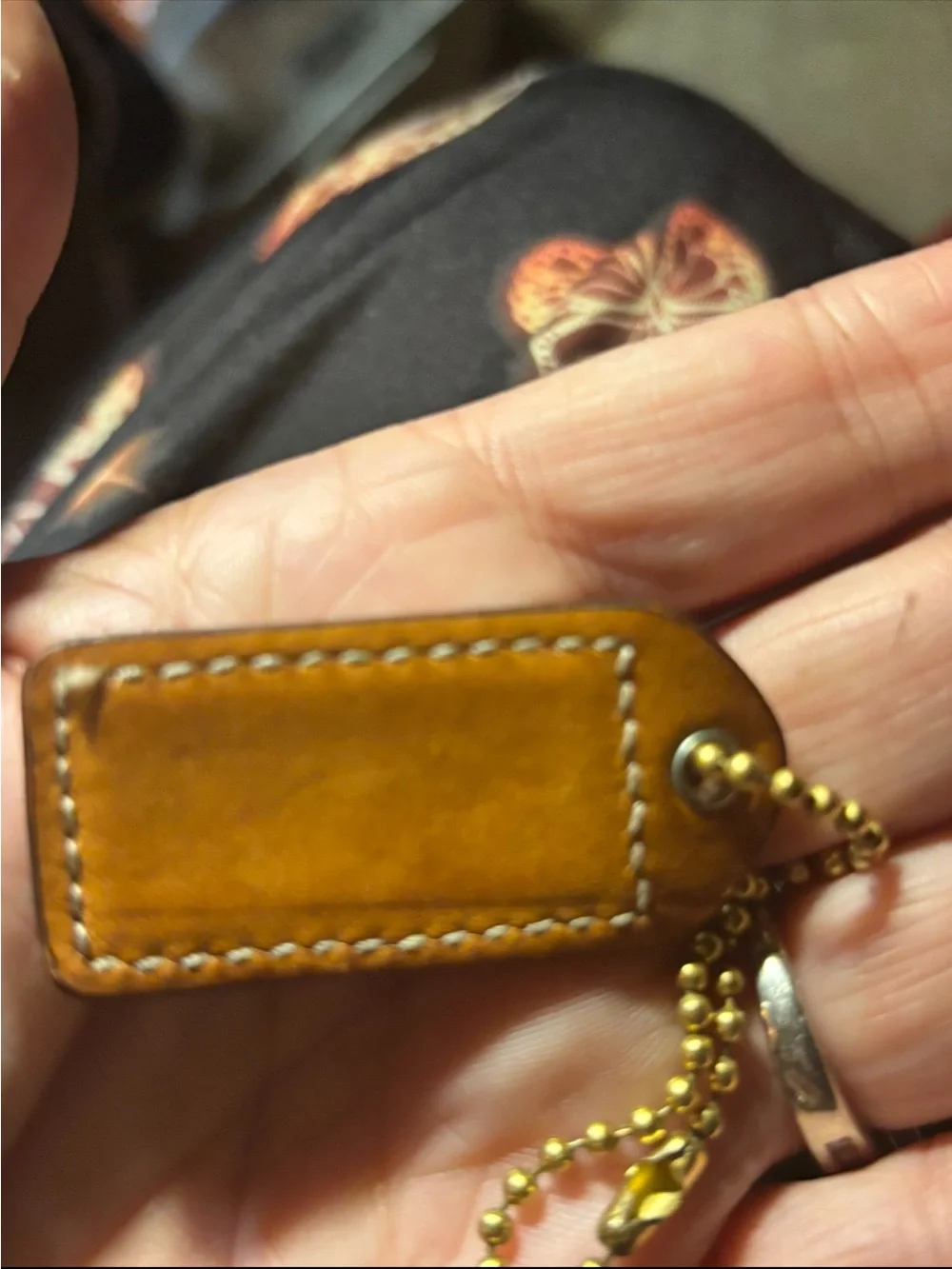 Coach Dark Brown Leather Key Holder with Cream Stitching